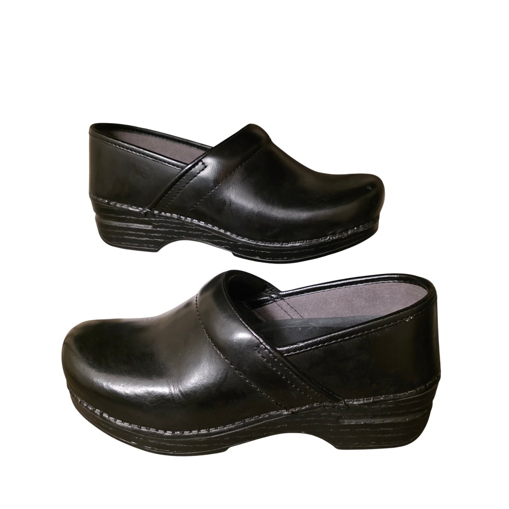Dansko Professional XP Black Leather Clogs Womens 37 Slip Resistant Work Shoes